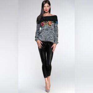 TWIN-SET Marled Floral Wool Knit Sweater